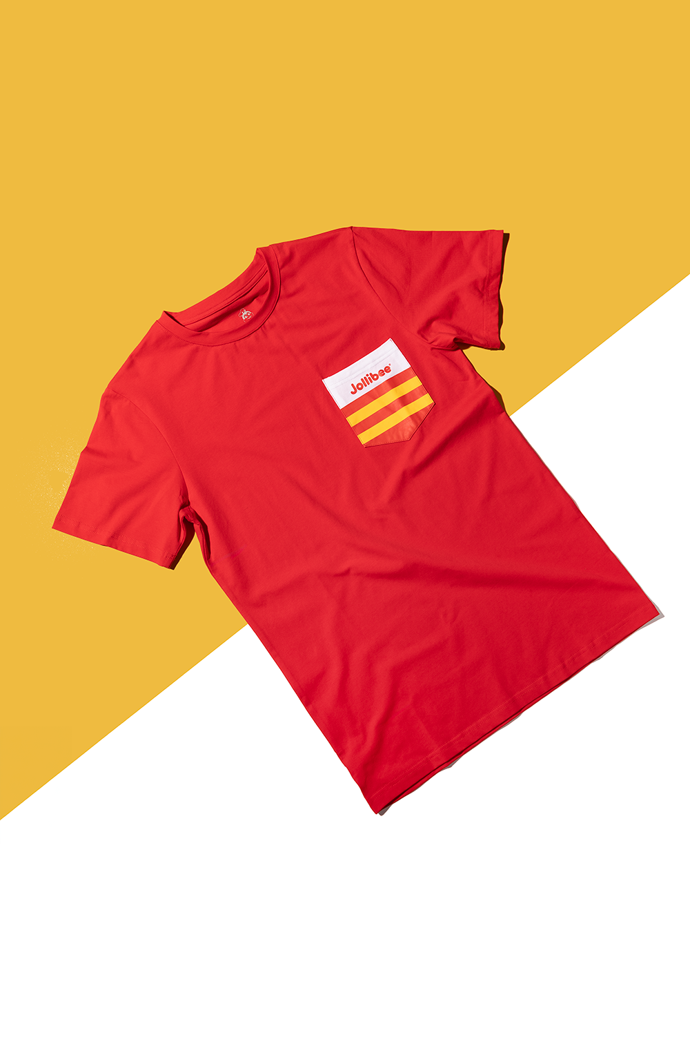 Jollibee red shirt with striped pocket