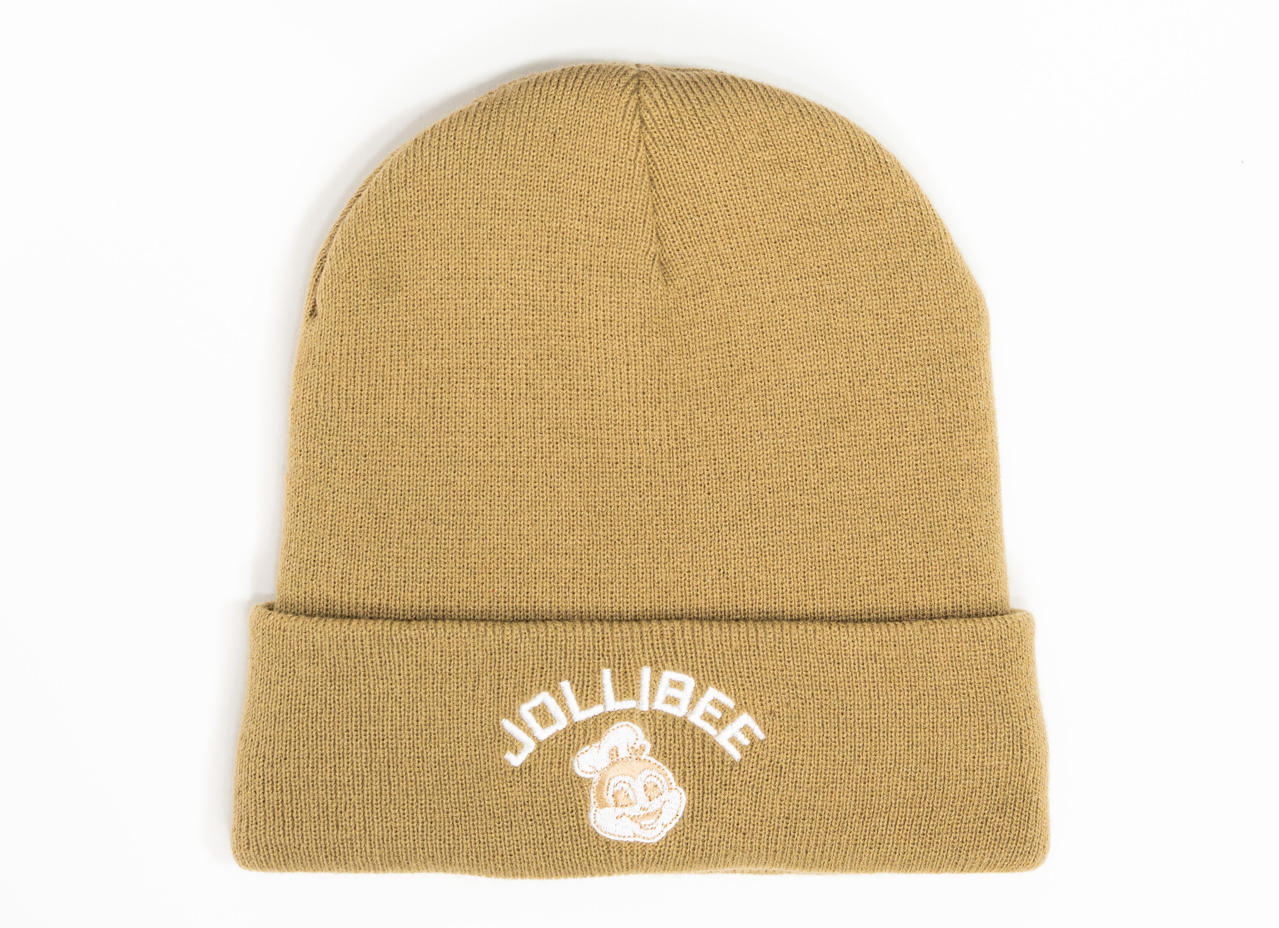 Taupe beanie with Jollibee logo on a white background