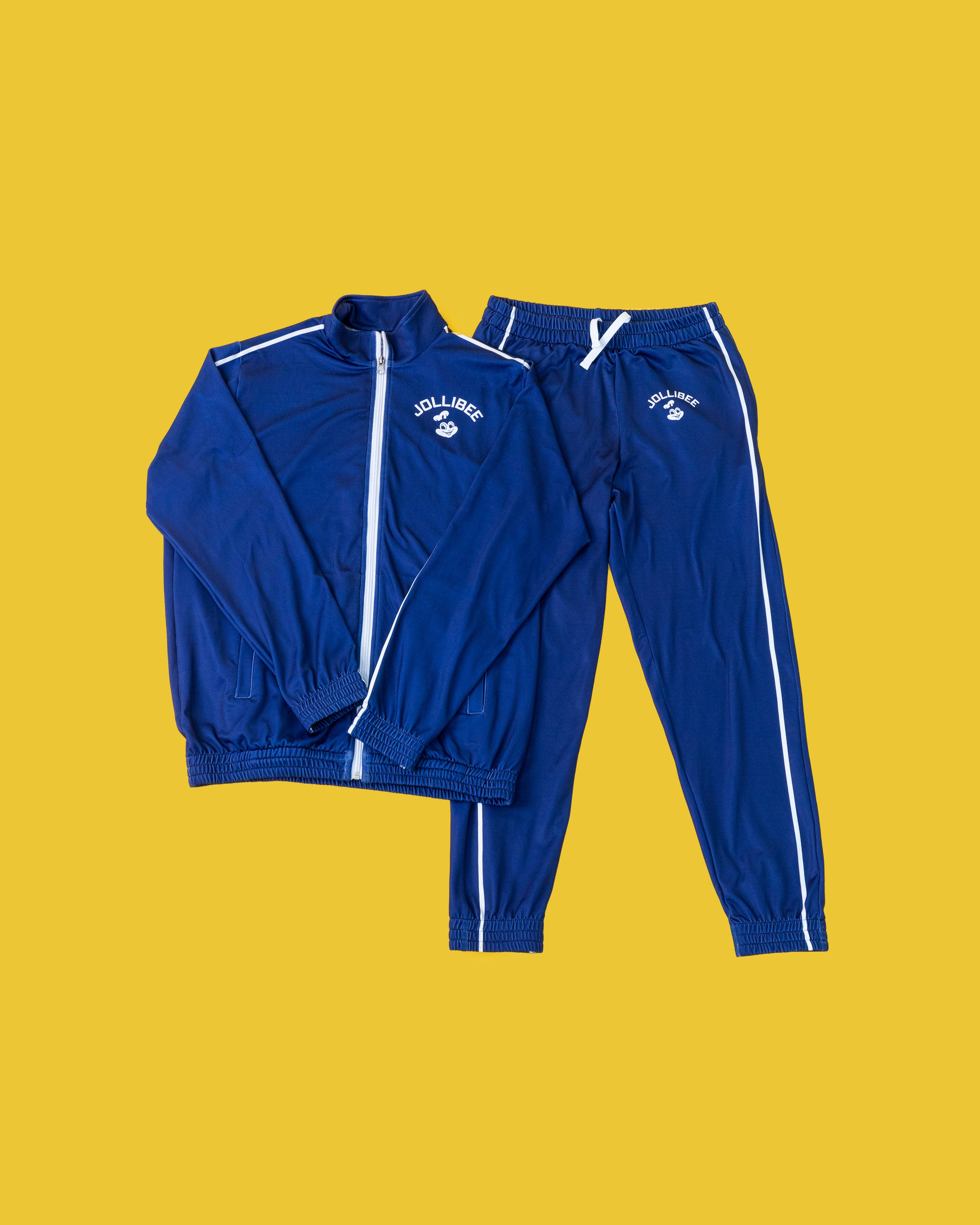 Jollibee merch blue tracksuit flatlay