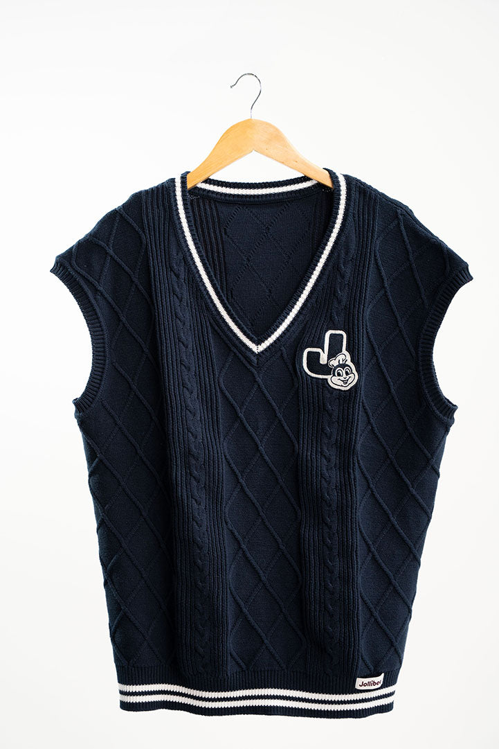 Jollibee J Logo Knit Sweater Vest - Midnight Navy hover figure