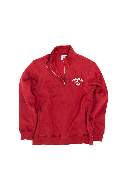 Red pullover with a logo on a white background