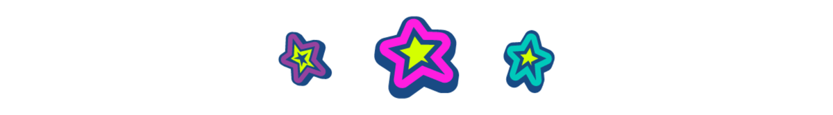 Three colorful star-shaped icons arranged horizontally on a plain white background, with the center star larger and outlined in purple, flanked by two smaller blue and purple stars.