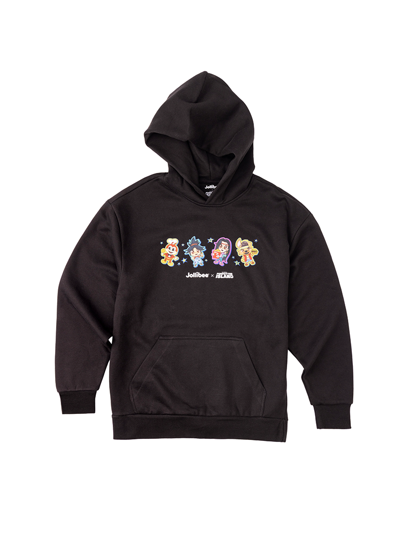 Jollibee x Forgotten Island black hoodie on a white background