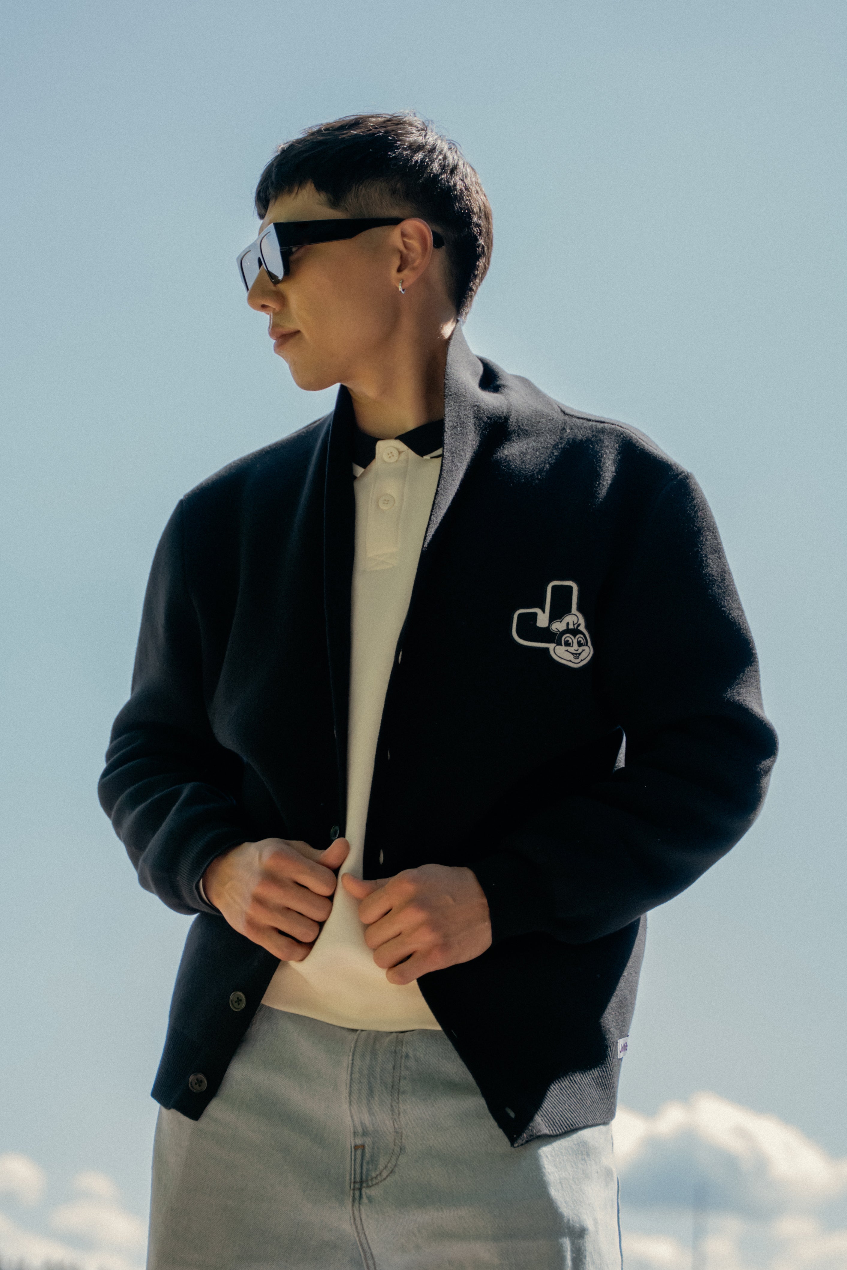 Jollibee J Logo Shawl Collar Cardigan - Jet Black