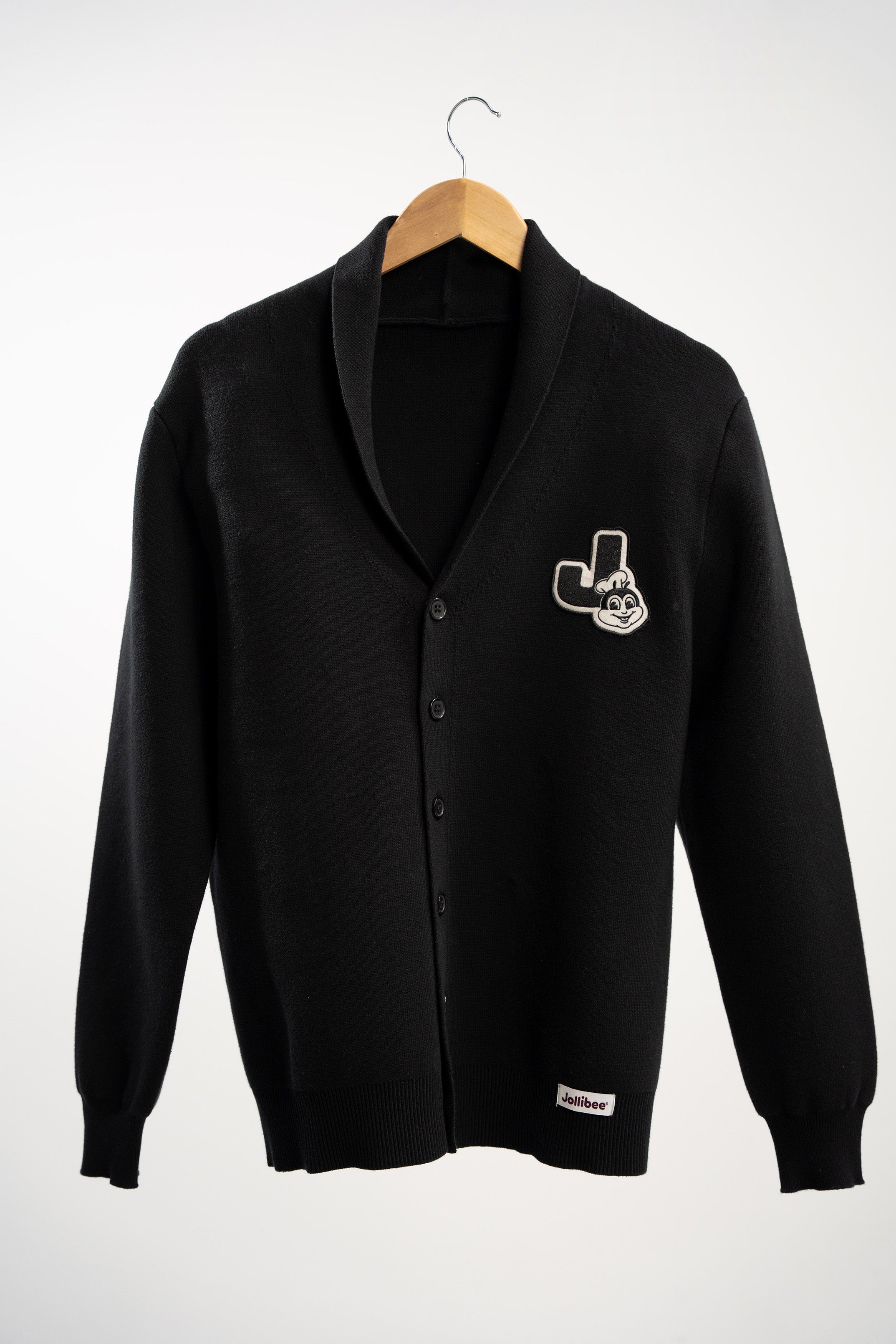 Jollibee J Logo Shawl Collar Cardigan - Jet Black hover figure