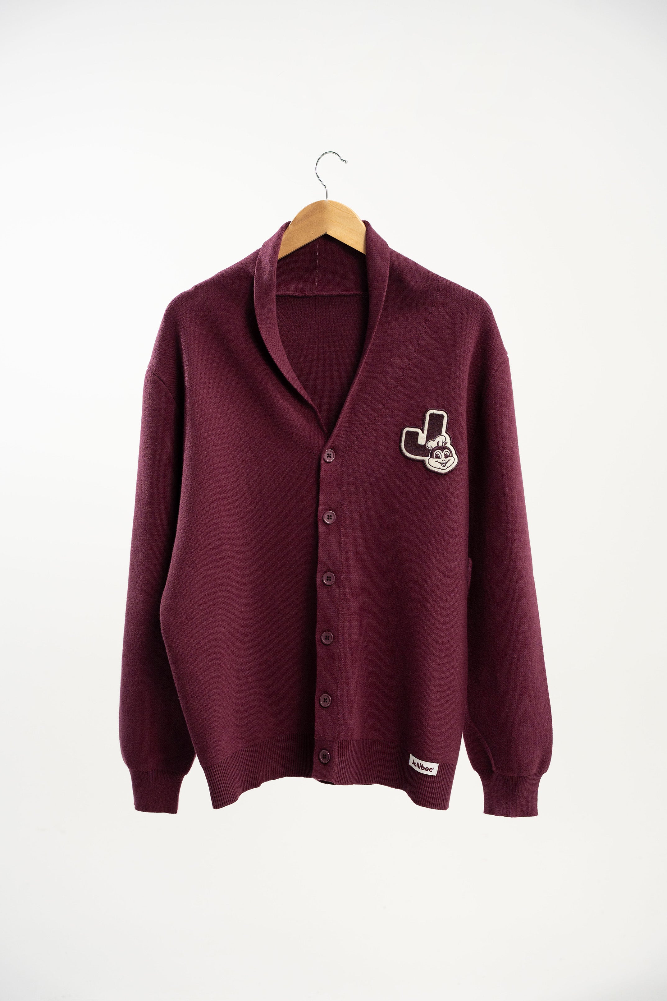 Jollibee J Logo Shawl Collar Cardigan - Merlot hover figure