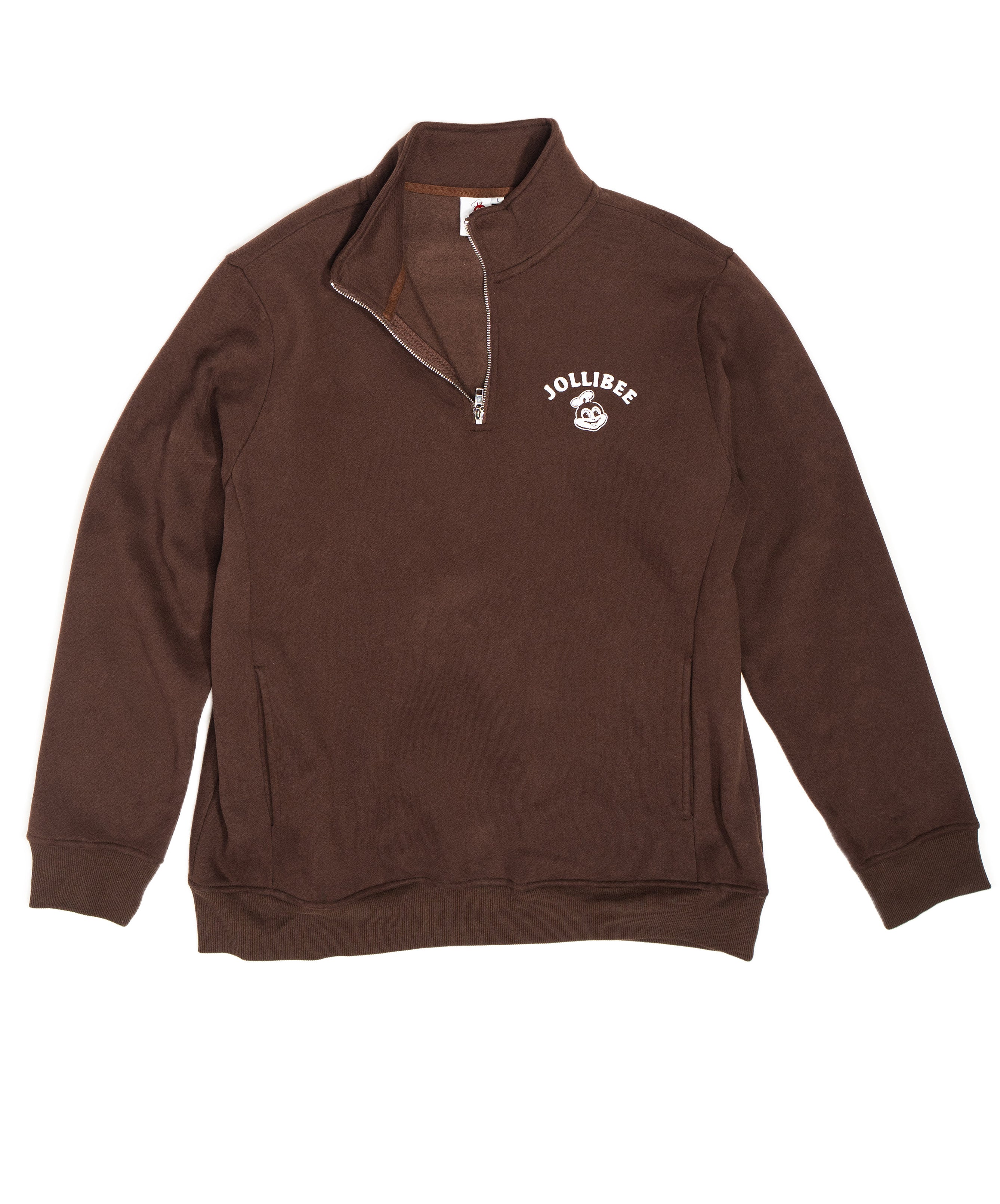 Brown pullover with a logo on a white background