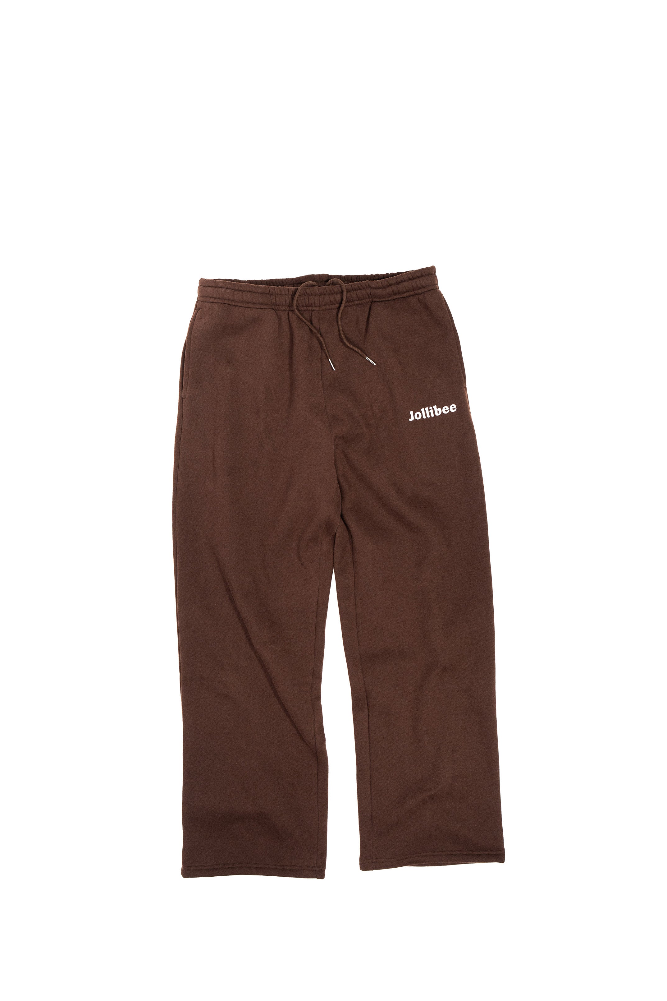 Brown sweatpants with a Jollibee brand logo on a white background