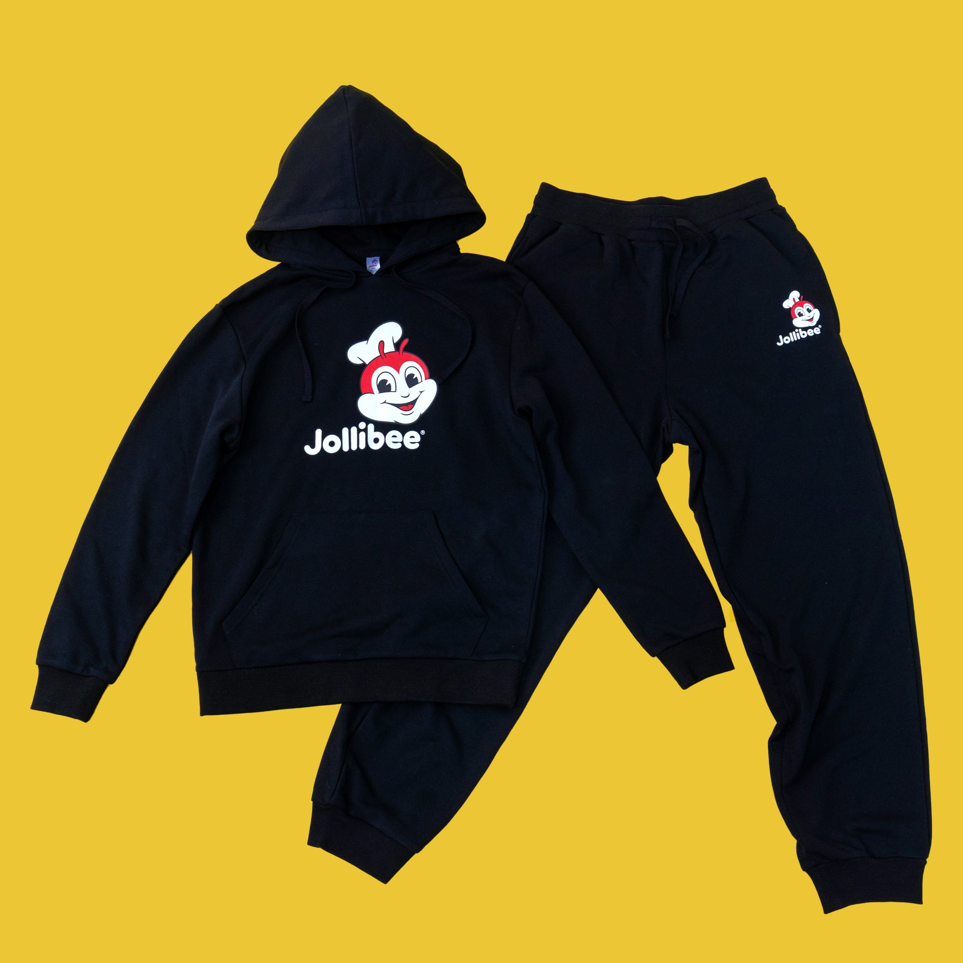Jollibee merch classic black sweat set flatlay