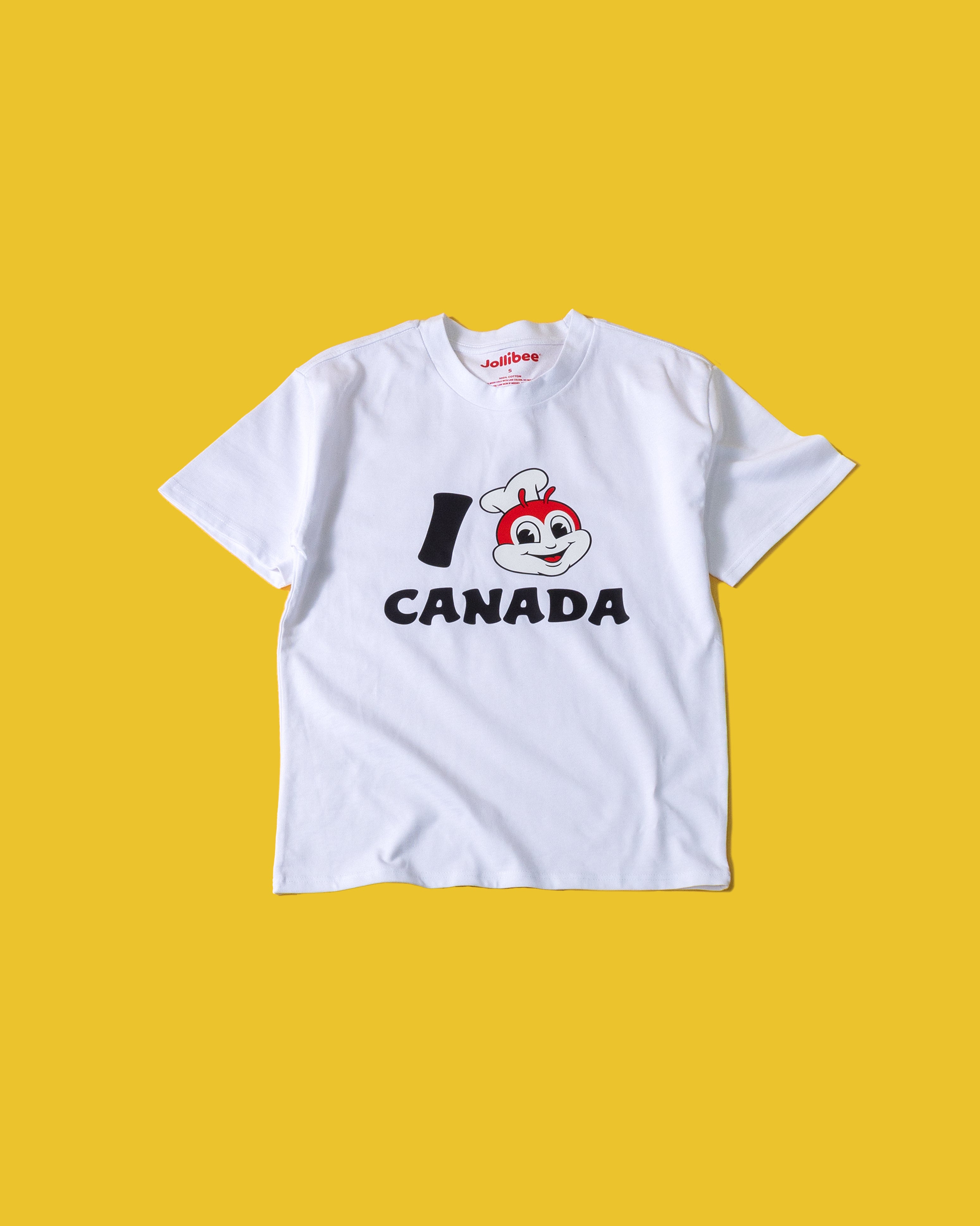 Jollibee merch I JB Canada white t-shirt flatlay