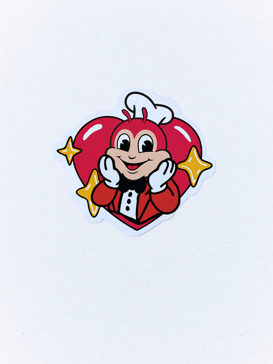 Jollibee with a heart-shaped body on a white background