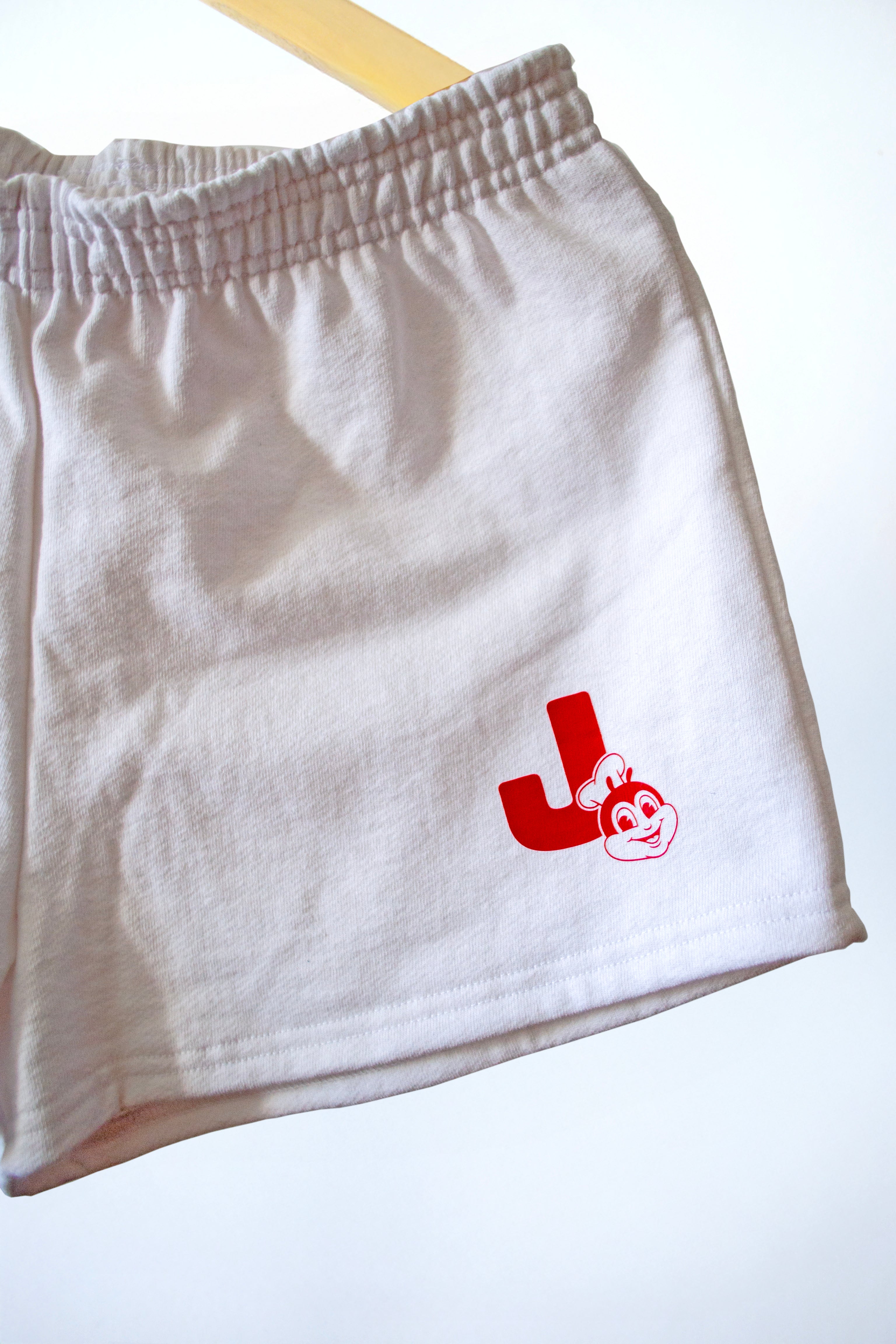 close up of Jollibee merch white shorts